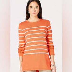 J Jill Orange and White Tunic Striped Sweater L